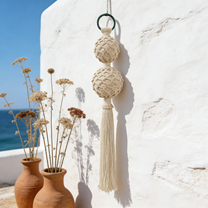 Decoración de Pared de Macramé Roja Tejida a Mano con Borla Individual Esférica, Decoración para el Hogar, para Sala de Estar, Boda - Product Image 4