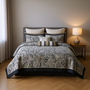 Comforter <b>Set</b> 12-Piece Cotton Jacquard Duvet Cover Classic Style Home <b>Bedding</b> All-Season Plant Pattern - Product Image 2