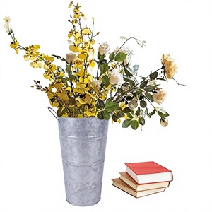 Modern Rustic Home & Garden Decor Farmhouse-Style Galvanized Metal French Flower <b>Bucket</b> <b>Tin</b> Vase Holder with Distinctive Design - Product Image 6