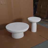 Table basse ronde en fibre de verre texturée de haute qualité, table d'appoint sur piétement, style moderne minimaliste, aspect pierre blanche, table à thé pour la maison