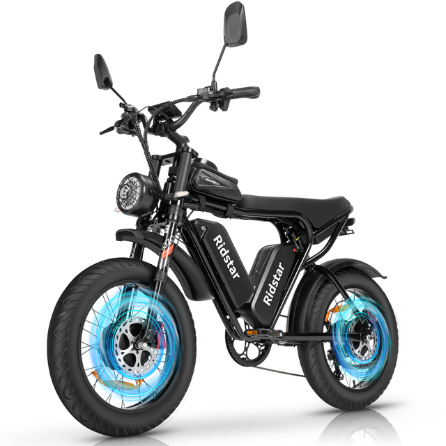 Ridstar Q20pro Electric Mountain Bike-Aluminum Frame Hydraulic Disc Brakes Dual Lithium 52V 40AH Shimano 7-Speed Brushless Rear