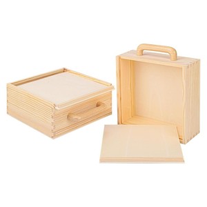 Caja de almacenamiento de madera con tapa extraíble, rectangular, de color sólido, portátil, con asa, para recuerdos de boda, empaque de dulces, bricolaje, graffiti - Product Image 4