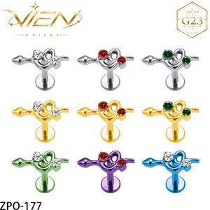 เครื่องประดับเจาะแฟชั่น VIEN Jewellery ZPO-177 ทำจากไทเทเนียม ASTM F136 รูปทรงเปลือย ประดับเพชร CZ แบบหลังแบน สำหรับเจาะริมฝีปาก จมูก - Product Image 1
