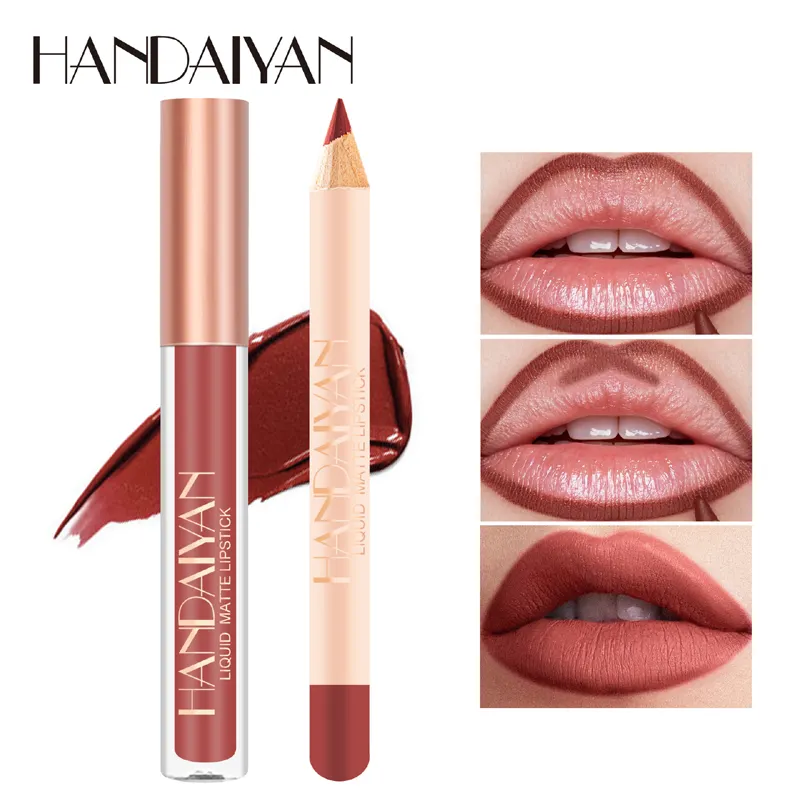 HANDAIYAN Matte Lip Gloss Liner Kit Tint Liquid Lipstick Lipliner Pencil Set Waterproof Lipgloss Long Lasting Makeup Cosmetics B