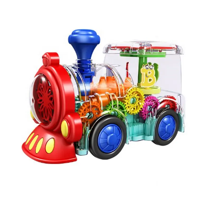 Wholesale Cheap Plastic Transparent Gear Electric Universal Train Car Toys With Light Sound