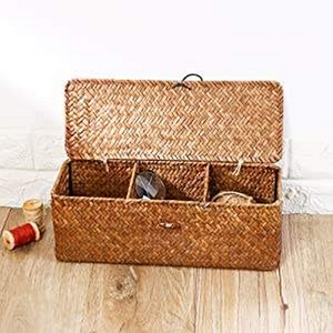 High Quality Pure Water Hyacinth Three Compartment Storage <b>Basket</b> With <b>Foldable</b> Lid Custom Logo Vietnam Factory - Product Image 2
