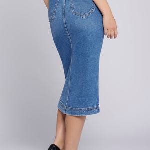 Custom Summer High Quality Blank Jeans Long Fashion Ladies Split Pencil Office Lady Knee-Length <b>Denim</b> <b>Skirts</b> - Product Image 6