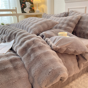 Ensemble de couverture en polaire épaisse de luxe personnalisé OEM literie draps doux et chaud lapin fausse fourrure couvertures de lit jeter pour canapé canapé hiver - Product Image 4