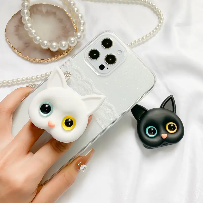 Cute 3D Cat Design Foldable Finger Grip Phone Holder With Mirror Phone Accessories Holder Stand Animals