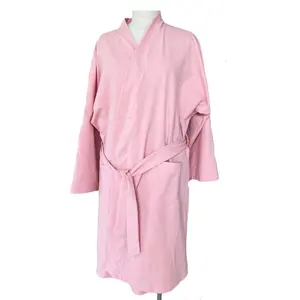 Kunden spezifische rosa gestrickte Baumwoll frau Short Soft Leinen Lounge Nachtwäsche Kurzes Dressing Gewaschenes Bademantel kleid