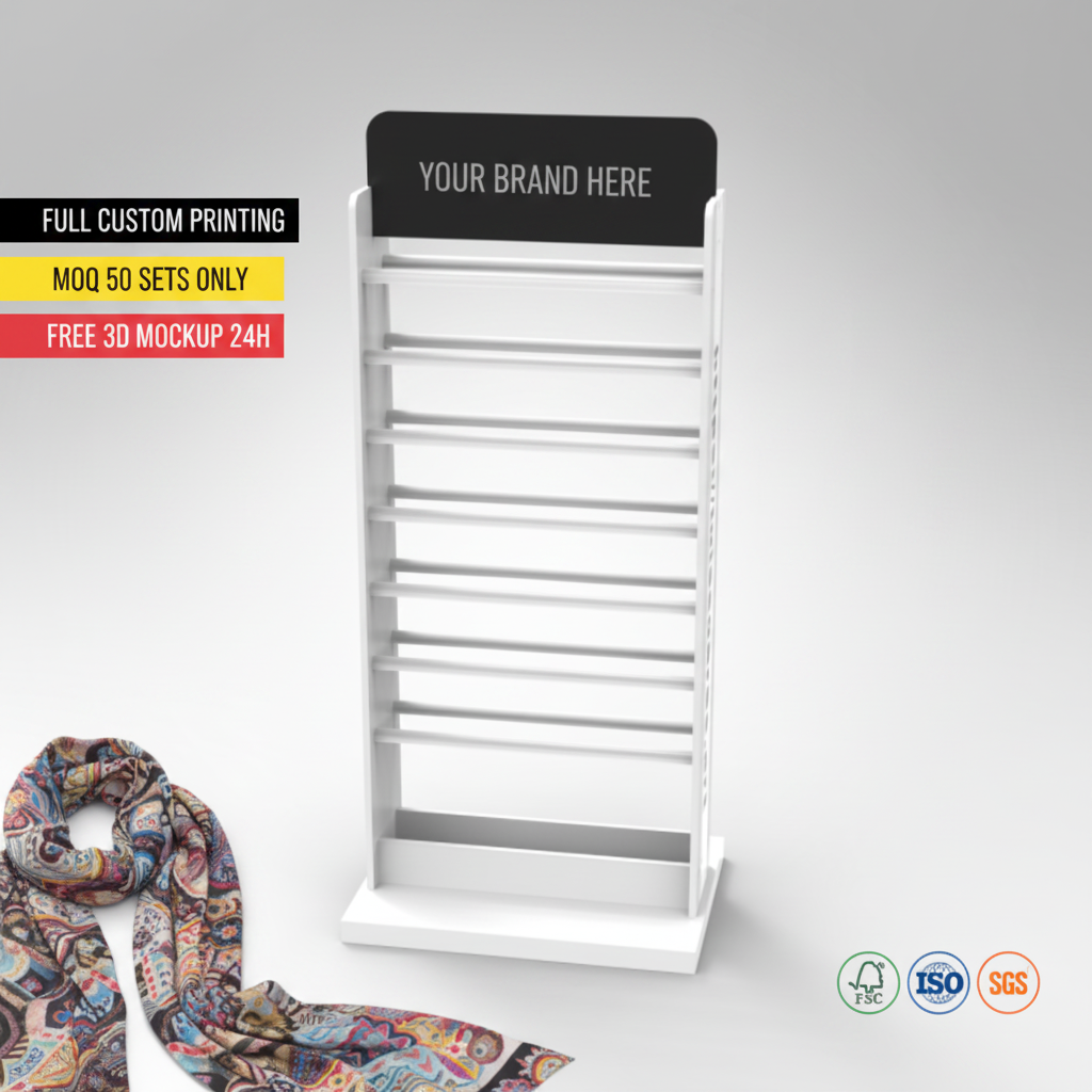 Custom Floor Wooden Scarf Holder Stand Apparel Rack Accessories Display Rack for Retail Boutique Store — view 1