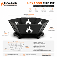 Brasero hexagonal d'extérieur avec découpe décorative en forme de flamme, foyer portable en acier pour jardin, patio, cour arrière et camping