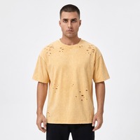 T-shirt Homme Col Rond Manches Courtes Coupe Décontractée avec Détails Déchirés et Bords Bruts Style Urbain Personnalisé OEM Effet Vieilli