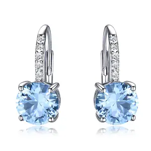 UMCHO Wholesale Ladies Single Stone Nano Sky Blue Topaz Earrings Handmade Minimalist Sterling Silver Jewelry for Women
