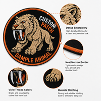 Écusson brodé personnalisé Chat Sauvage Rugissant, rond, noir et orange, avec logo animal, pour vestes et sacs, fabricant en gros