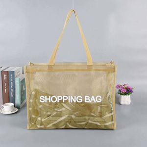Sac de plage en maille polyester et nylon imperméable pour l'extérieur Transparent avec fermeture à glissière Couleur unie Sacs de shopping - Product Image 3