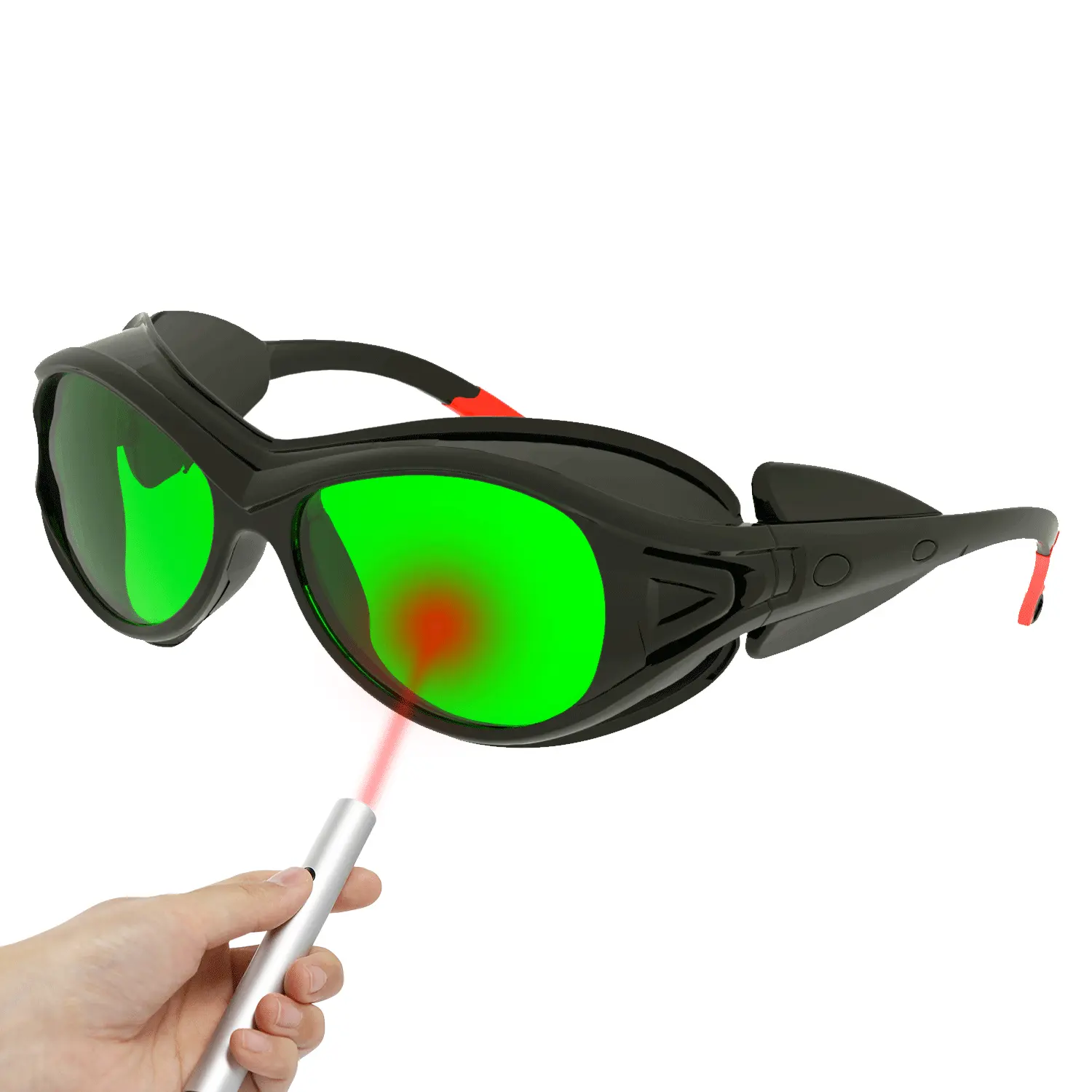 แว่นตาป้องกันงานเชื่อมพลาสติกสีฟ้าเขียวแว่นตาป้องกันเลเซอร์แบบ unioptics 808nm OD7 OD5