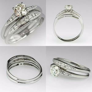 Anillo de Compromiso de Platino para Mujer con Diamantes Naturales de Corte Brillante Redondo en los Laterales, Color G, para Boda - Product Image 2