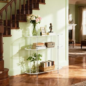 Wholesale Acrylic 3 Tier Oval <strong>Clear</strong> Storage Rack Multi Functional <strong>Side</strong> <strong>Table</strong> Coffee <strong>Table</strong> for Sofa Entryway Living Room - Product Image 6