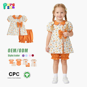 Abiti per Bambine Puresun Certificati REACH con Stampa <span class=keywords><strong>Zucca</strong></span> e Fiocco, Colletto Peter, 100% Cotone, per Halloween, 10-12 Anni - Product Image 2