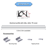 Homologué UL 45 °   Profilé en aluminium LED angulaire pour éclairage de meuble, éclairage de vitrine, couvercle en PC 20x11mm
