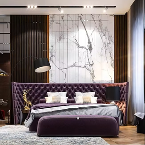 Ensemble de meubles de chambre à coucher de luxe italien, lit king size, tête de lit capitonnée en velours, ensemble de lit double - Product Image 5