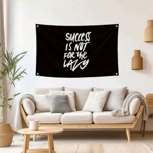 Drapeaux de 90x150cm (3x5FT) en tissu premium avec impression numérique « Le succès n'est pas pour les paresseux », vente en gros - Product Image 3