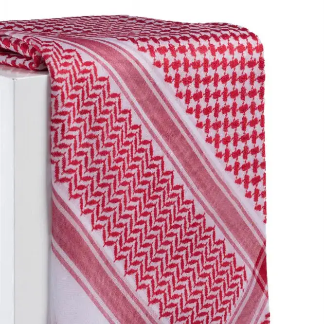 Cetakan kualitas Premium jilbab tipis merah dan putih syal mewah Keffiyeh Muslim Arab Dubai poliester jilbab jilbab jilbab pria