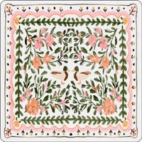 Karpet Mahjong Bunga Simetris Modern Kustom dengan Latar Belakang Hijau Zamrud Tua dan Bunga Merah Muda Oranye