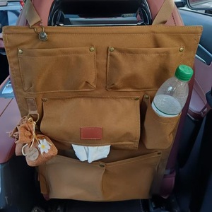 Bolsa de almacenamiento para respaldo de asiento de coche, capacidad extra grande, 4-7 bolsillos con asa para organización del asiento trasero del coche, color caqui - Product Image 1