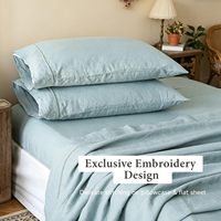 Ensemble de draps plats en lin Comflive, taille King/Queen, 400TC, anti-allergique, doux et soyeux, 4 pièces, motif uni personnalisable
