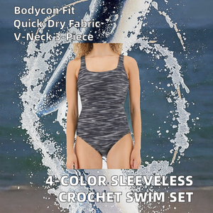 Beautiful Solid 4-Color Sleeveless Crochet Knitted Long Bodycon Dress V-Neck Tie 2-Piece Eco-Friendly Swimdress <b>Set</b> Beach Cover - Product Image 2
