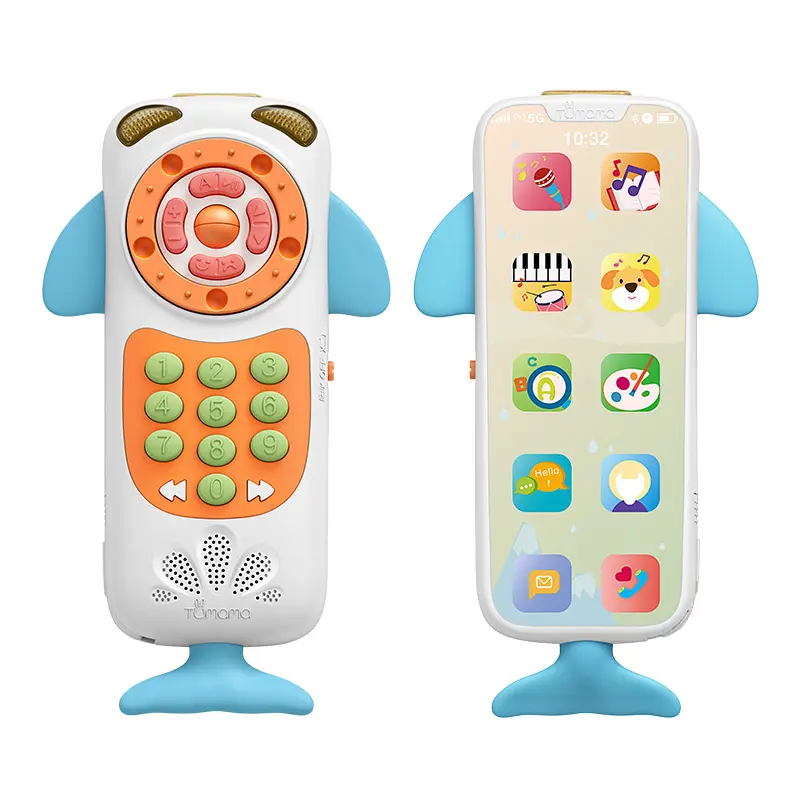 Tumama Whale-teléfono móvil 2 en 1 para niños, Juguete Musical inteligente en <span class=keywords><strong>inglés</strong></span> y chino, con control remoto, color verde