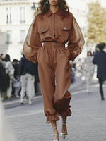 Tempérament décontracté mode ensemble pour femmes 2025 nouveau élégant revers à manches longues chemise + taille haute ample Cage pantalon ensemble