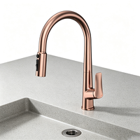 Robinet d'évier extractible haut de gamme Weihao en or rose, monocommande, à arc élevé, rotatif à 360°, double jet, pour cuisine