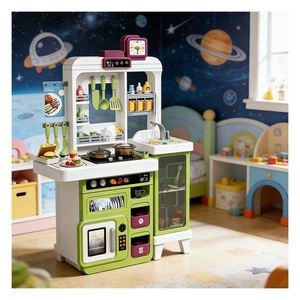 Juego de Cocina de Plástico para Niños, Juguete de Chef con Fregadero, Estante de Almacenamiento y Armario, Viaje Creativo de Aprendizaje y Diversión en Interiores - Product Image 3