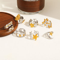 Bagues ouvertes bicolores en acier inoxydable, motifs lune, étoile, fleur, feuille, tournesol, creuses, pour femmes, vente en gros
