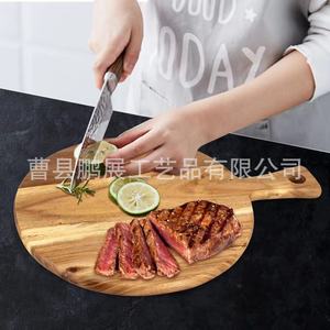Tabla de cortar redonda de madera de acacia con asa para servir pizza y carne - Product Image 3