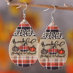 Pendientes de cuero sintético Acción de Gracias leopardo a cuadros lunares calabaza gota cuero colgante pendientes para mujer Uionen 871 - Product Image 4