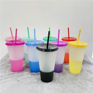24 Ounces Color-Changing PP <b>Plastic</b> Tumbler Pack 10 Disposable <b>Mugs</b> Lids Straws Party Ice Cold Drinks Water Coffee Cola - Product Image 1