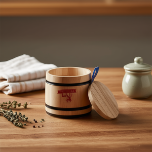 Petit pot de rangement hermétique en bois Liu, organisateur de cuisine rustique avec couvercle, parfait pour les épices et les condiments - Product Image 2