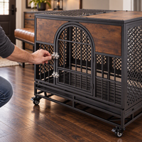 Cage pour chien de style meuble, en bois et métal, avec roues verrouillables, robuste, pour intérieur, table d'appoint pour grands chiens