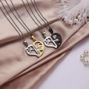 Pareja collar Heartbreak 2 cerraduras de llave Love You colgante collar de acero inoxidable corazón hombres mujeres San Valentín joyería regalos - Product Image 4
