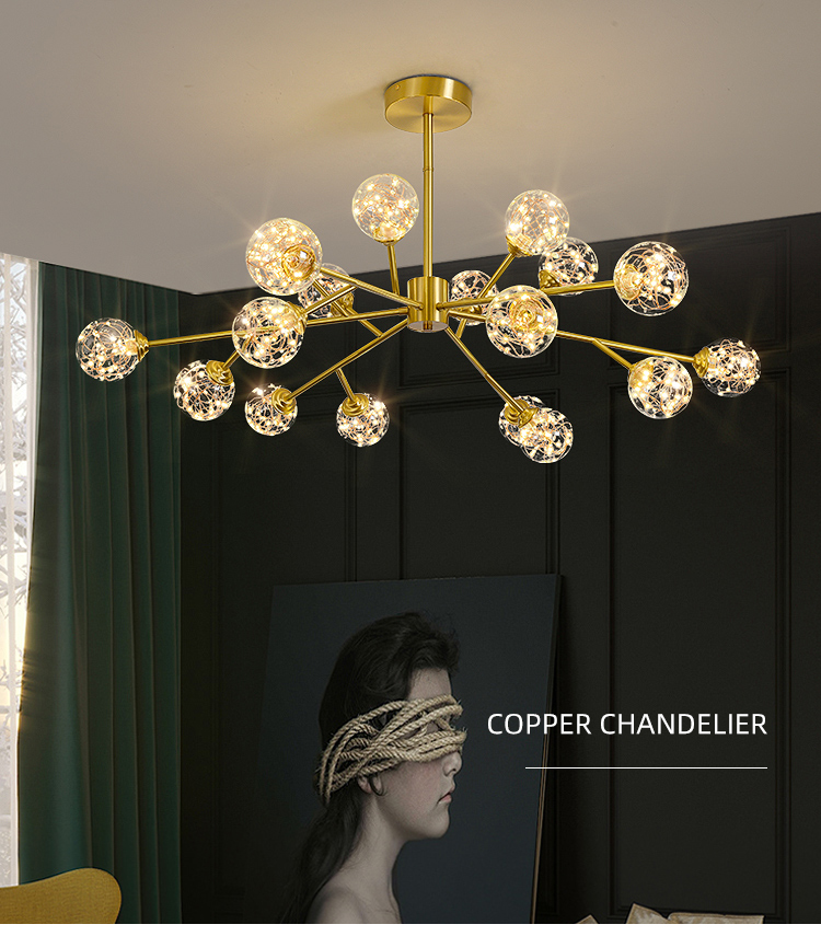 Copper Glass Shade Indoor Living Room Bedroom  Home Decorative Chandelier Light