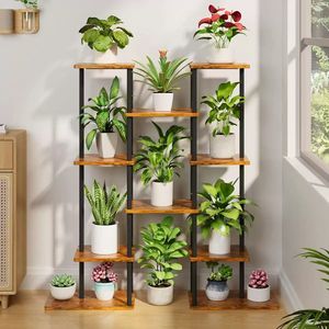 Support à plantes en métal et <span class=keywords><strong>bois</strong></span>, support à fleurs à plusieurs niveaux, étagère à plantes peu encombrante pour la maison, le bureau, le jardin, la décoration de balcon - Product Image 3