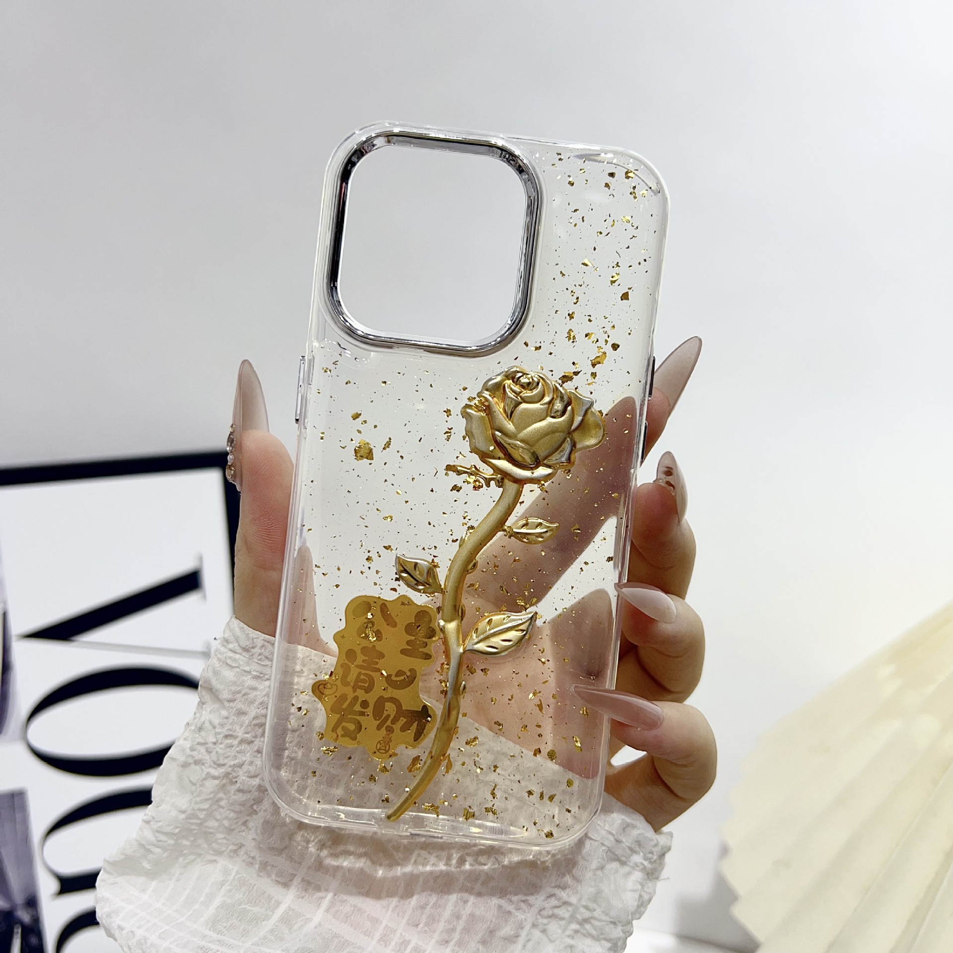 Gold Rose Flower Resin Case