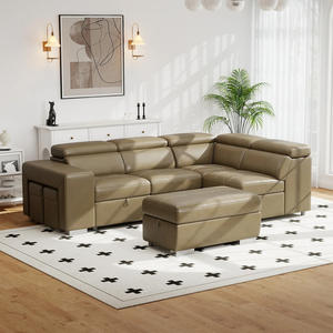 جلد على الطراز الأوروبي منجد على شكل حرف L قابل للسحب غرفة معيشة حديثة من الخارج ، مع التخزين - Product Image 5