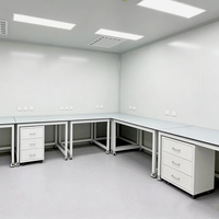 Table de laboratoire en H avec armoires mobiles, mobilier de laboratoire sur mesure, fourni par l'usine