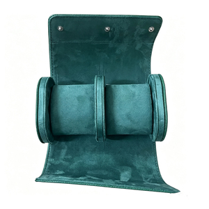 Étui à montres vert en PU, 2 emplacements, doublure en velours, organisateur de rangement portable pour montres pour hommes - Product Image 3