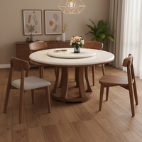 Table à manger ronde minimaliste moderne en marbre avec 4 chaises en bois massif et plateau tournant pour appartement, hôtel, villa